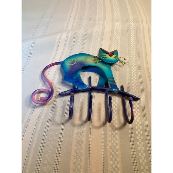 Meow Meow Whimsical Cat Key Holder Rack 4 Hooks All metal bright colors EUC - Picture 3 of 13